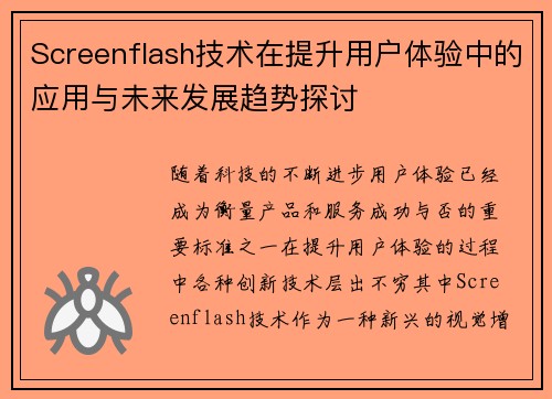 Screenflash技术在提升用户体验中的应用与未来发展趋势探讨
